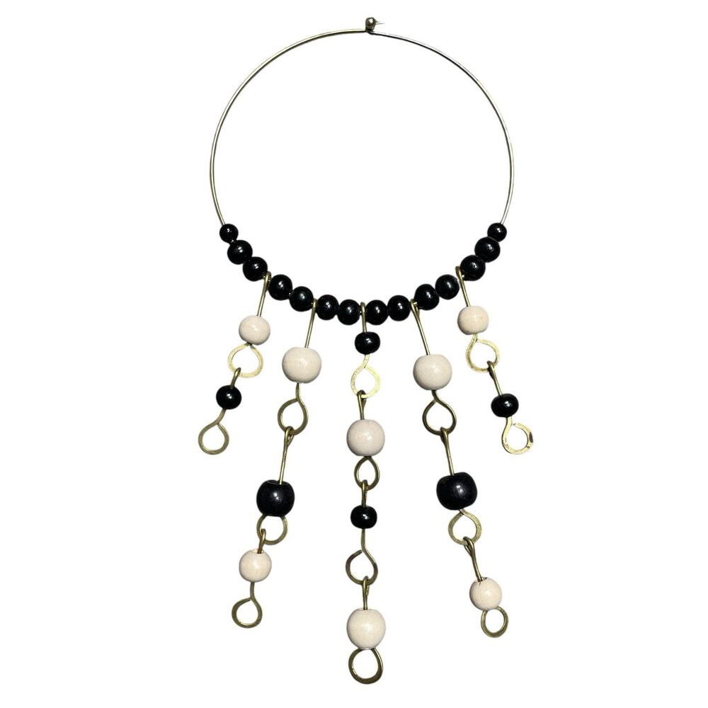 Vintage 1960’s MCM Statement Choker Necklace Black & White Wooden Beads